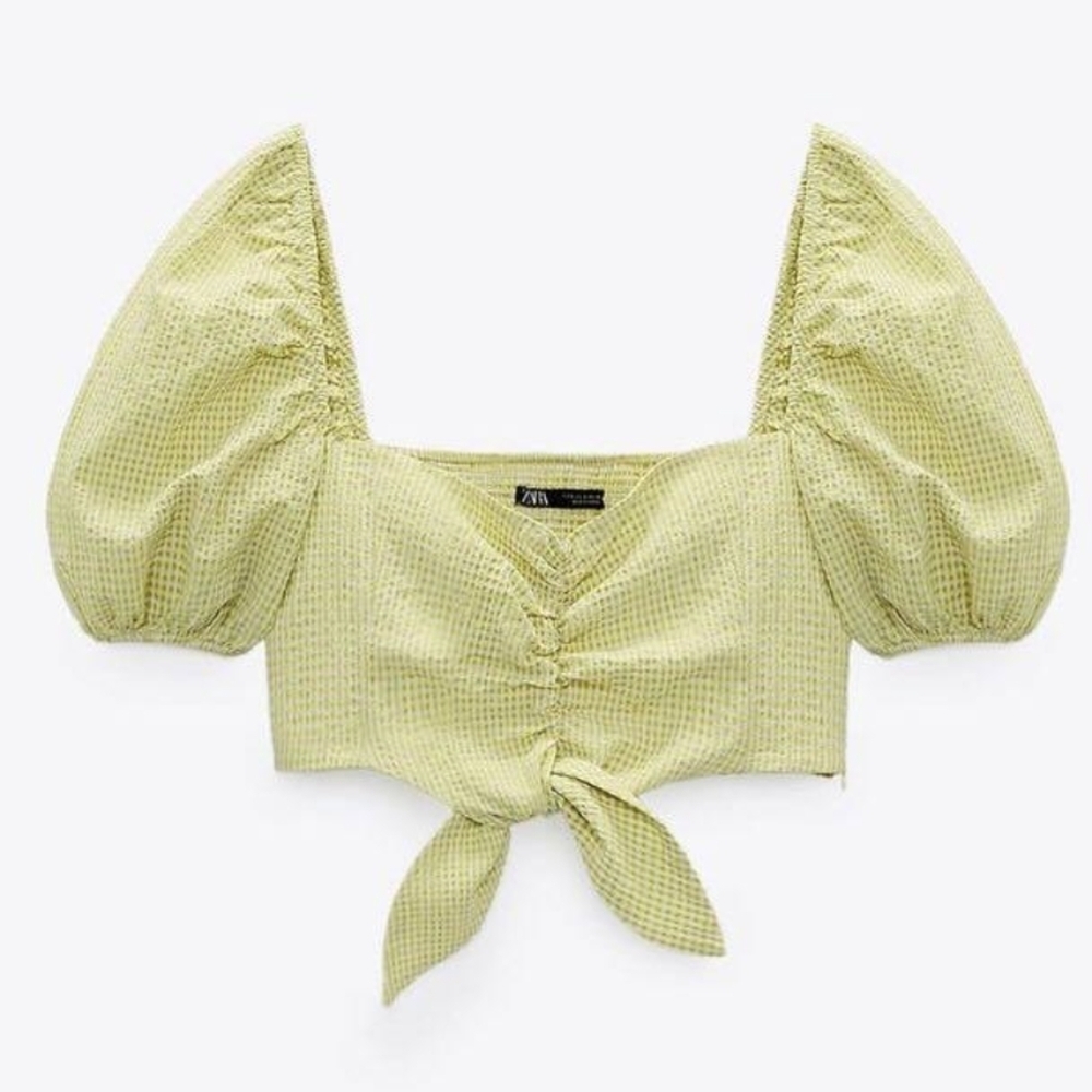Zara gingham plaid cropped top medium